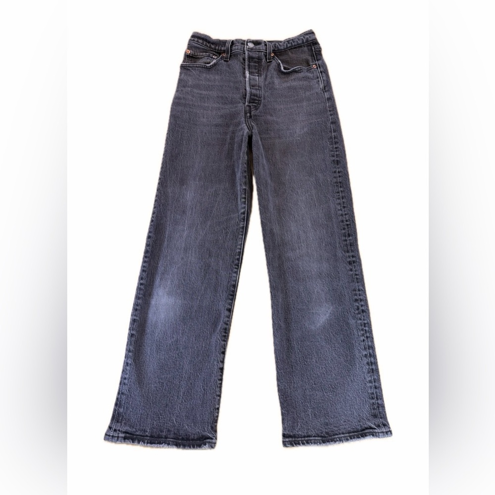 Levi’s Ribcage Straight Ankle Jeans Womens 27 Gray Denim High Rise Distressed